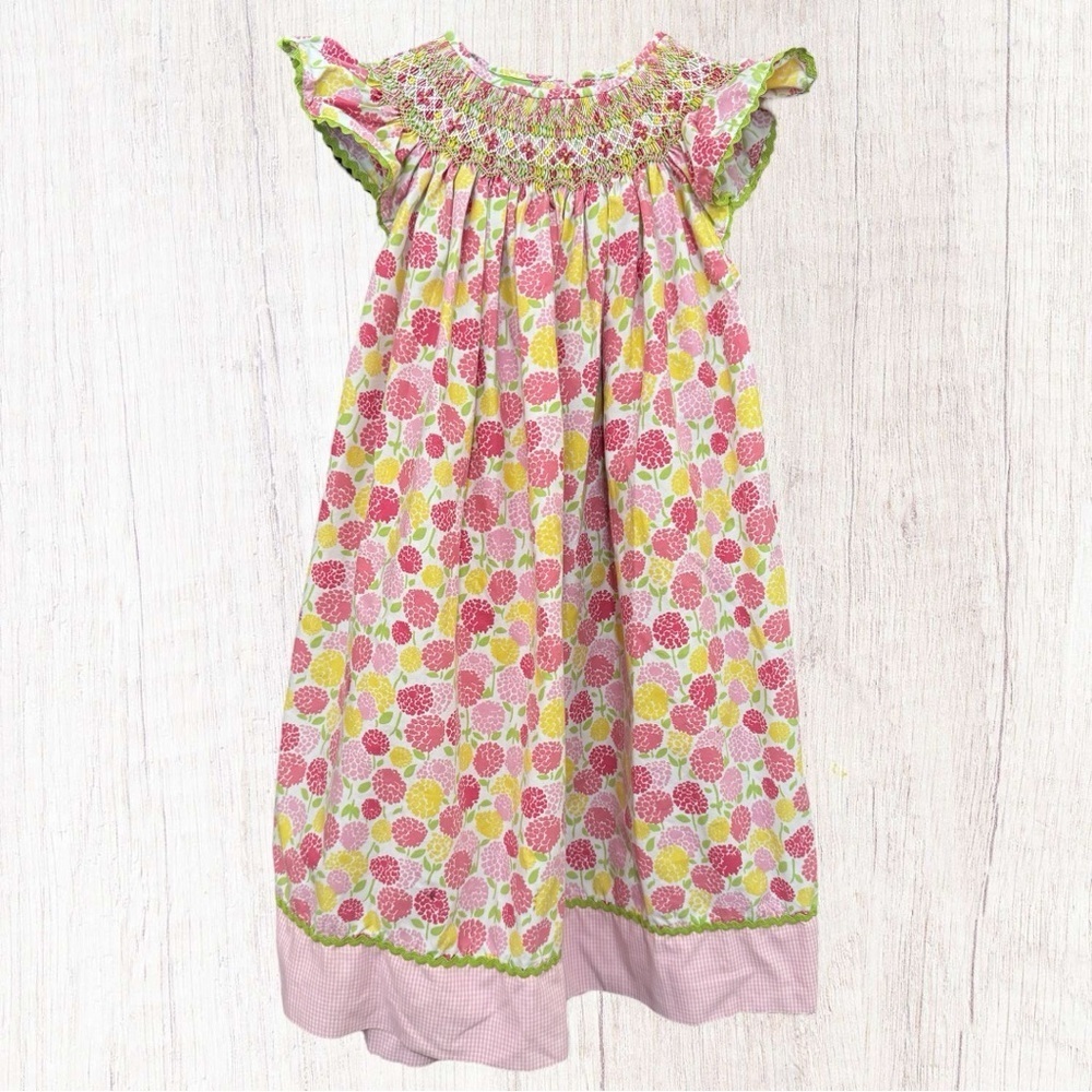 Candyland Boutique Pink Floral Smocked Flutter Sleeve Dress Girls Size 4T